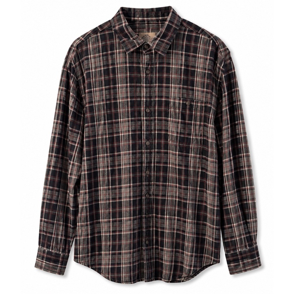 Blue Mountain Men's 2XL Plaid Flannel Button-Up Shirt Gray Black Red 100% Cotton